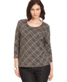 Team your favorite casual bottoms with Karen Scott's three-quarter-sleeve plus size top-- it's an Everyday Value!