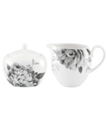 Subdued in shades of gray, the vivacious florals of Moonlit Garden dinnerware adorn this sleek sugar bowl and creamer set with modern romance. In durable Lenox porcelain. Qualifies for Rebate