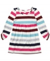 Sweet candy stripes. The cute colors on these 3/4-sleeve dresses from Roxy give her a snuggly, summery look.