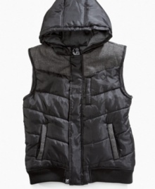 Cosmopolitan style comes fully loaded on this hooded vest from LRG.