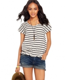 Channel an eclectic look for everyday in this chic top from Lucky Brand Jeans. Striped and lace prints pump up the breezy silhouette!