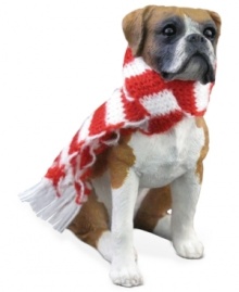 Bark up the right tree with a Christmas ornament for your dog – or a fellow animal lover! A beautiful boxer is ready for her photo op, dressed in a classic holiday scarf. From Sandicast.