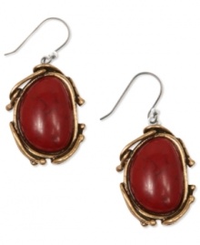 Paint the town red with this pair of earrings from Lucky Brand. Crafted from gold tone mixed metal and semi-precious reconstituted calcite stones. Approximate drop: 1-1/8 inches.