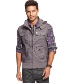 Get set for fall with this lightweight vest that's heavy on style from Marc Ecko Cut & Sew.