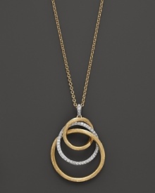 A mix of rings forms a modern pendant on this 18K gold necklace from Marco Bicego.