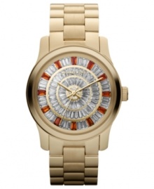 Ruby-colored crystals mark the time on this mesmerizing Runway watch from Michael Kors.