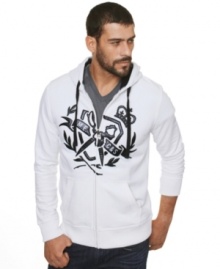 This hoodie by Mark Ecko Cut & Sew with unique faux leather detail on front makes this a fashion standout.