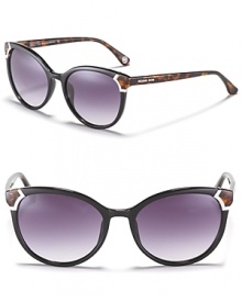 Classic cat eye sunglasses with metal embellishments at temples and contrast arms.