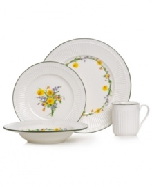 Mikasa refreshes a classic with country blooms in the Italian Meadow place setting. Do-it-all stoneware is embossed and banded for an elegant look that also complements neoclassical Italian Countryside dinnerware.