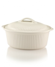 Throughout the world, the name Mikasa is synonymous with unparalleled taste and quality in fine tableware, giftware, and collectibles. The oval covered casserole dish from the lovely neoclassical Italian Countryside dinnerware and dishes collection by Mikasa brings the ease of sunny Italy to your informal entertaining, in creamy white glazed stoneware.