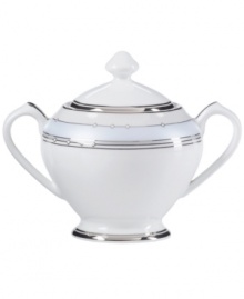 It'll be just as you pictured it with the Dreamscape sugar bowl from Mikasa. Platinum-banded bone china replete with soft colors and geometric detail offers a look of distinct, effortless elegance.