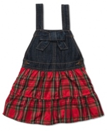 A bright plaid skirt on this Osh Kosh jumper will add a sweet look to her everyday style.