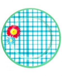 Garden party. A must for summer, melamine salad plates by Martha Stewart Collection are easy to transport and prettily patterned in flowery blue gingham for festive al fresco entertaining.