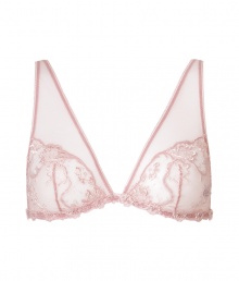 Luxurious triangle bra made ​.​.from a fine, pink synthetic blend - especially comfortable thanks to the spandex content - elegant lace look - with unlined soft cups and adjustable stretch straps - hook closure - best for low necklines - perfect, snug fit - makes a dream d?collet? - stylish, sexy, seductive - fits under (almost) all outfits