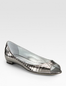 Sleek metallic snakeskin essential with a peep toe and buffed leather sole. Metallic snakeskin upperLeather liningBuffed leather solePadded insoleMade in ItalyOUR FIT MODEL RECOMMENDS ordering one half size up as this style runs small. 