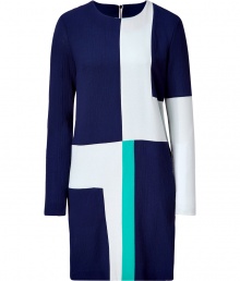 Channel 1960s-inspired style with this ultra-luxe color block dress from Roksanda Ilincic - Round neck, long sleeves, relaxed silhouette, all-over colorblock print, exposed back zip closure - Style with statement sandals and a studded clutch