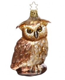 Inge-Glas of Germany has been producing mouth-blown, handcrafted glass ornaments for over 400 years. This golden owl ornament showcases the generations-old craftsmanship that still thrives today.