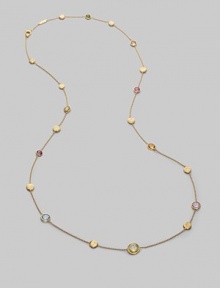 From the Jaipur Collection. A colorful array of faceted semi-precious gemstones, interspersed with textured gold discs, creates a look of modern drama and delicate grace. Stones may include tourmaline, quartz, topaz, peridot, rhodolite garnet, iolite, tanzanite, aquamarine and apatite 18k yellow gold Length, about 36 Lobster clasp Made in Italy Please note: Stones may vary.