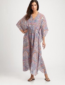 EXCLUSIVELY AT SAKS.COM. An inspiring paisley-printed, floor-skimming coverup.V-neckDolman sleevesPull-on styleDrawstring waistSilkDry cleanMade in Italy