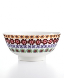 Go mod for this richly patterned Inside-Out bowl, featuring four rows of retro blooms in sturdy, everyday porcelain.