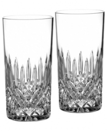 Waterford crystal is made even more radiant with the complex cuts of Monique Lhuillier's Arianne highball glasses. Sleek silhouettes are rooted in a substantial base for drinkware that's beautifully balanced.