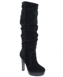 Exotic and luxurious. The Maldives platform dress boots by R2 shoes feature a tall stacked heel and long and slouchy shaft.