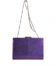 An absolutely luxe must-have, this cocktail-ready clutch from Salvatore Ferragamo boasts bold python and a convertible chain strap - Square shape, vintage-style frame purse with logo-detailed snap closure, one-sided python and leather, chain strap - Style with a slim fitting sheath dress and platform pumps