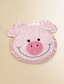 Snuggle up baby in this adorable blanket, made with luxuriously plush minky fabric, trimmed and backed with silky, charmeuse satin, an embroidered cheek-to-cheek smile and a plush embossed ribbon nose.Silky charmeuse satin trimAbout 30 X 36PolyesterMachine washImported