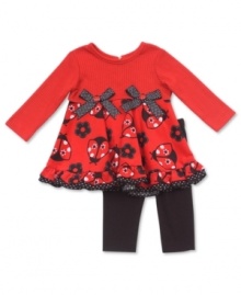 She'll be the cutest little bug around in this adorable ladybug tunic and legging set from Rare Editions.