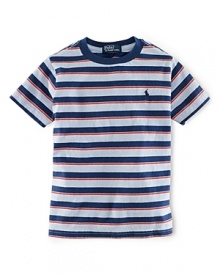 A classic tee is updated in striped jersey-knit cotton with an embroidered pony for heritage style.