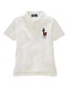 A short-sleeved polo shirt is cut in soft, breathable cotton mesh with a multicolored Big Pony for a classic look.