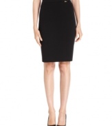 Decorative hardware and a sleek ponte-knit pencil silhouette makes Calvin Klein's skirt a must-have.