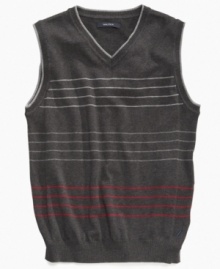 He'll look neat and well presented in this horizontal stripe sweater vest by Nautica.