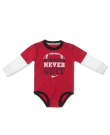 This Nike bodysuit boasts a winning slogan for your little athlete.