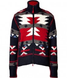 Finish your outdoor look in eye-catching style with Parajumpers super soft chunky knit zippered cardigan - Stand-up collar, long sleeves, laced red trim, two-way front zip with red pull, front slit pockets - Classic slim fit - Pair with sporty outerwear and edgy weather boots for that rugged outdoorsy finish