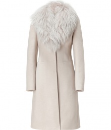 Channel standout starlet-inspired style with this Blumarine wool-blend fitted coat featuring a luxe detachable fur collar - Detachable large fur collar, long sleeves, concealed front placket, slit pockets, seaming details, back vent, fitted silhouette - Style with a blouse and a pencil skirt or an elevated jeans-and-tee look