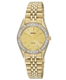 Let the light shine down: this solar-powered timepiece from Seiko sparkles with stunning crystal accents at the bezel.