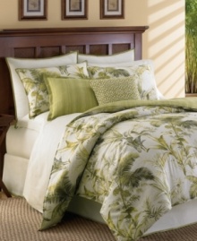 This Island Botanical European sham features pure ivory in a textured, printed linen, adding invigorating design to the entire Tommy Bahama bedding collection.