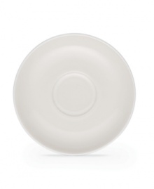 Full of possibilities, this ultra-versatile saucer from Noritake's collection of Colorwave white dinnerware is crafted of hardy stoneware with a half glossy, half matte finish in pure white. Mix and match with coupe and square shapes or any of the other Colorwave shades.