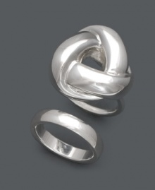 Whether you're fit to be tied or smooth sailing, this ring set has got you covered. One ring features a chic, knotted design, while the other offers a more subtle look in a simple band. Each crafted in silver plated stainless steel. Sizes 7 and 8.