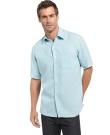 Add a bit of polish to your casual look with a luxurious silk blended shirt from Tasso Elba. (Clearance)