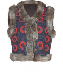 Inject a luxe edge into your worldly wardrobe with Antik Batiks textural embroidered vest, detailed with taupe rabbit fur trim for an exquisitely chic finish - Collarless V-neckline, hidden front hook closures - Contemporary cropped, straight fit - Pair with leather leggings and impossibly cool accessories