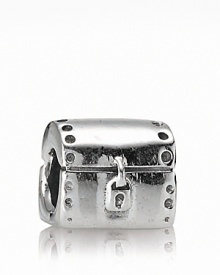 Nothing captures the imagination like a locked treasure chest. This sterling silver PANDORA charm is a fortunate find.