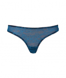 Turn up the heat with this retro-inspired lace thong from Kiki de Montparnasse - Delicate peacock floral lace with black underlay - Perfect under any outfit or with the matching bra for stylish lounging