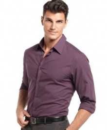 A long lean stripe and a slim fit gives this Perry Ellis shirt the most modern shape.