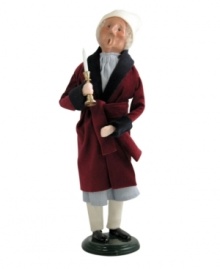 Even Scrooge finds a song in his heart this holiday! Stirred from his bed by the ghosts of Christmas past, this handcrafted Byers' Choice figurine wears the robe, pajamas and sleeping cap of Dickens' most infamous character.