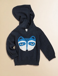 A cool, knit hoodie with an adorable racoon print is cozy and stylish.Attached hoodLong sleevesPullover styleRibbed cuffs and hemCottonMachine washImported