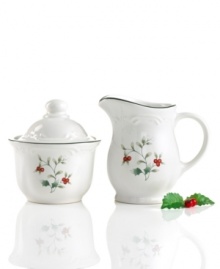 A fresh sprinkle of seasonal tidings for the table, this sugar and creamer from Pfaltzgraff's Winterberry collection of dinnerware and dishes are the perfect touch to all your holiday meals.