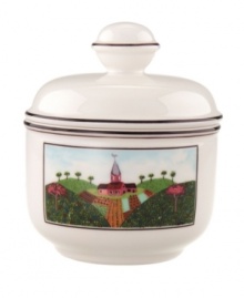 Rolling hills part to reveal a quintessential farm on this Design Naif sugar bowl, featuring premium Villeroy & Boch porcelain.