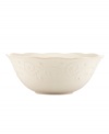 With fanciful beading and a feminine edge, this serving bowl from the Lenox French Perle white dinnerware collection has an irresistibly old-fashioned sensibility. Hard-wearing stoneware is dishwasher safe and, in a soft white hue with antiqued trim, a graceful addition to every meal. Qualifies for Rebate